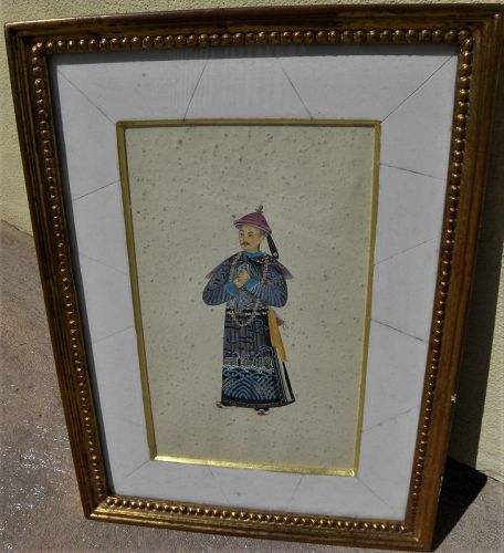 Antique Chinese gouache detailed painting of traditional court figure