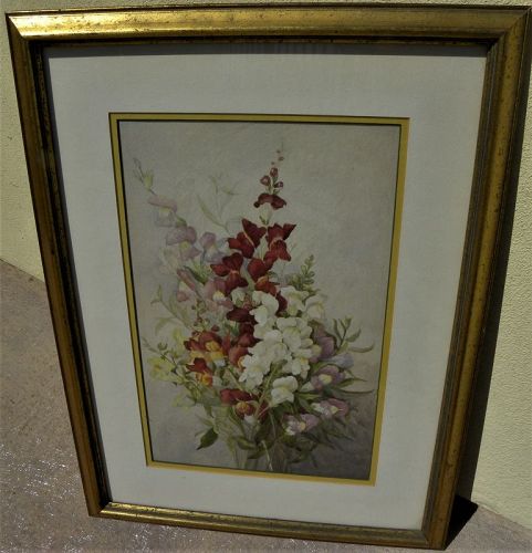 Antique botanical art flowers watercolor of snapdragons