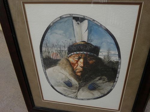 Native American art Lenape tribe original watercolor painting signed
