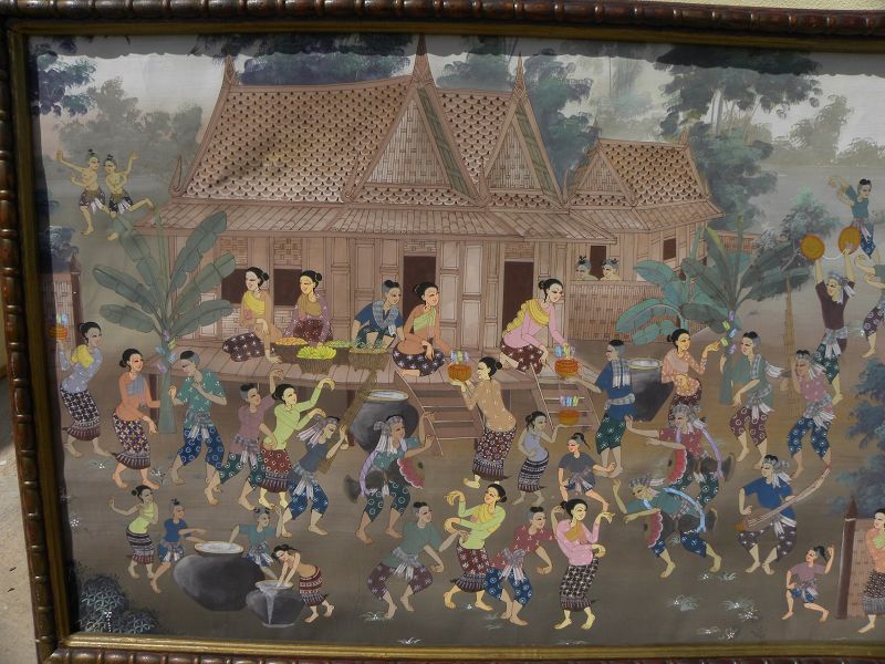 Indonesian or Thai vintage large painting village life