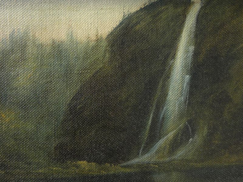 Vintage 1920 painting canyon waterfall signed