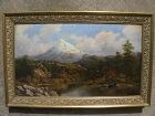 Antique American mountain landscape painting signed