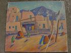 Taos New Mexico Pueblo painting possibly by MARION PARSONS 1878-1953