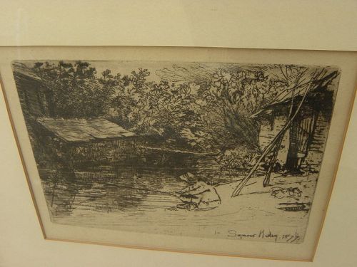FRANCIS SEYMOUR-HADEN (1818-1910) English etching 1877 angler
