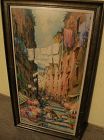 Old Italian watercolor art signed street scene of Naples