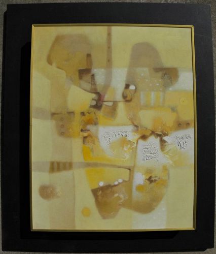 Mid century modern abstract painting signed Lopes or Lopez
