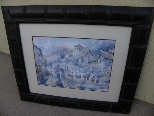 Peruvian Andes Cuzco fantasy watercolor painting signed