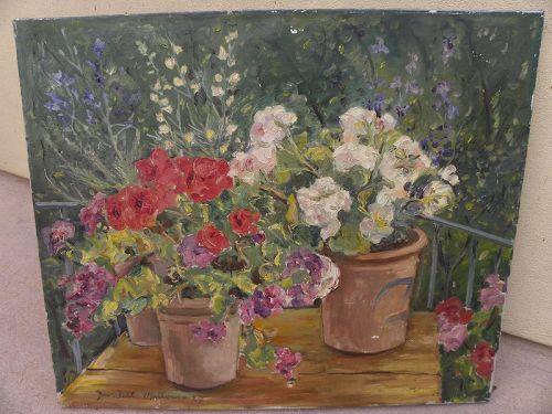 Spanish art impressionist 1927 painting floral still life signed