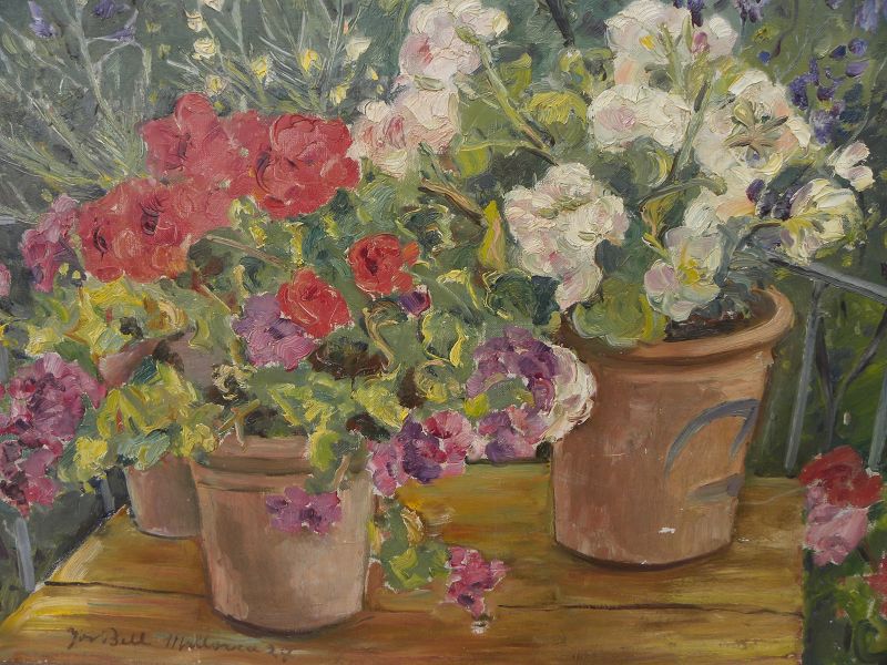 Spanish art impressionist 1927 painting floral still life signed