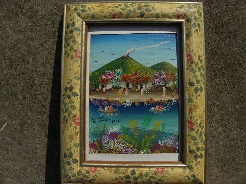 Nicaragua folk art painting volcano landscape