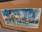 Watercolor painting tropical dock Florida or Hawaii signed