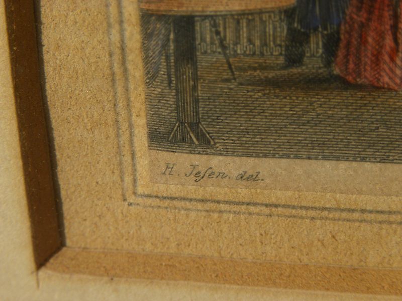 Antique print hand coloring Frisian scene circa 1850