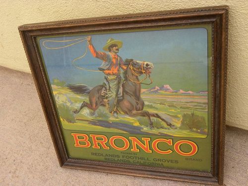 Vintage California orange crate label "Bronco" western appeal