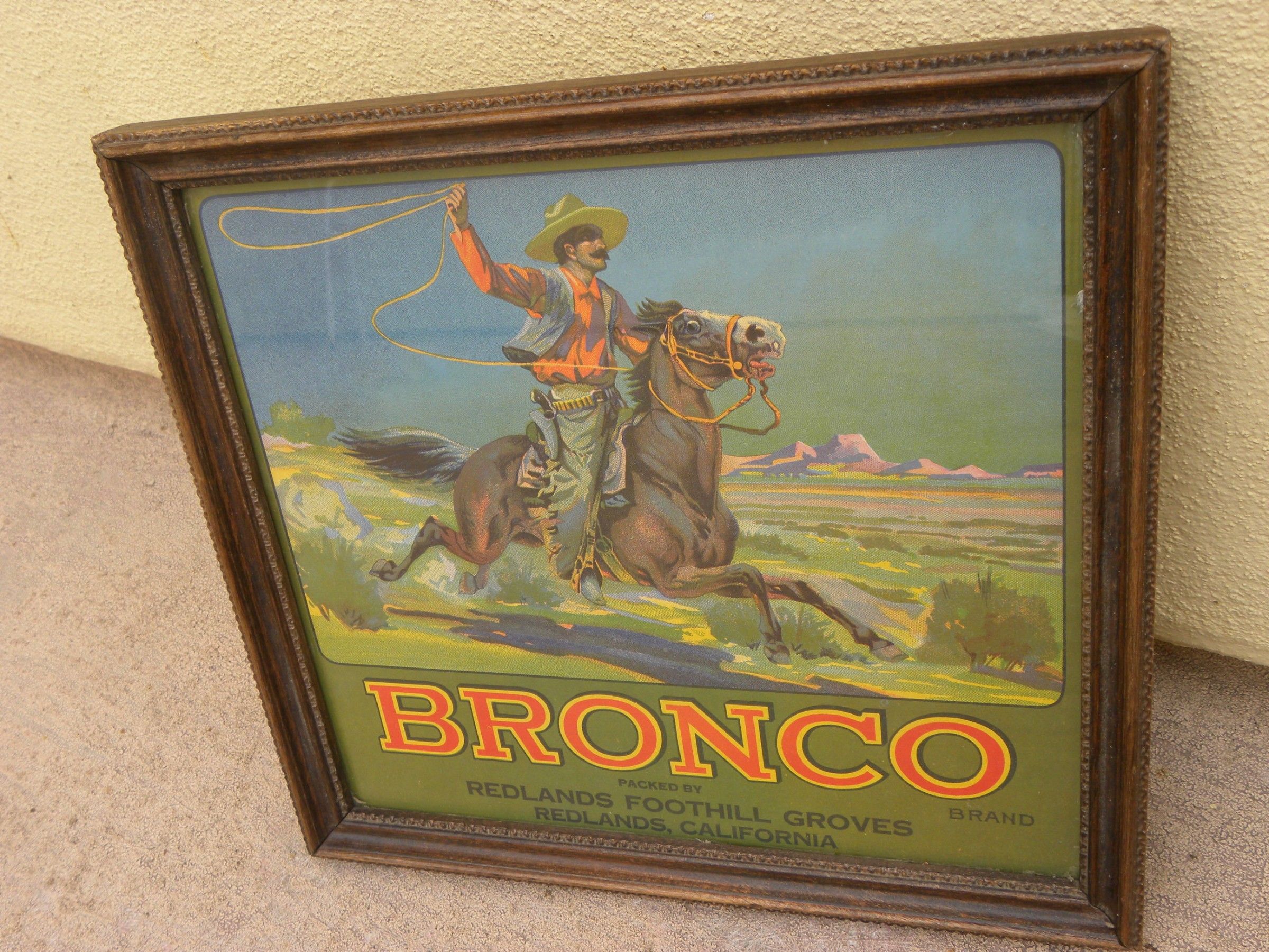 Vintage California orange crate label &quot;Bronco&quot; western appeal