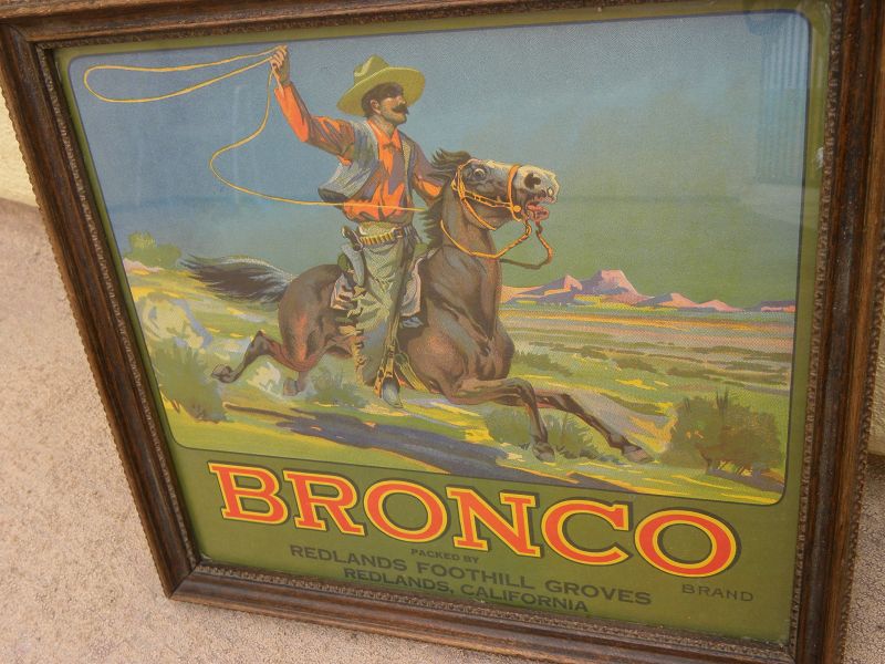 Vintage California orange crate label &quot;Bronco&quot; western appeal