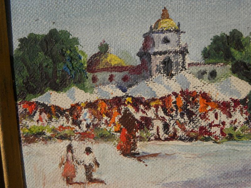 ARTHUR MERRILL (1885-1973) vintage Mexico plaza painting Taos artist