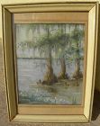Southern art old pastel cypress tree and swamp signed painting