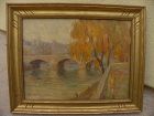 Old oil painting Paris France Seine River impressionist signed