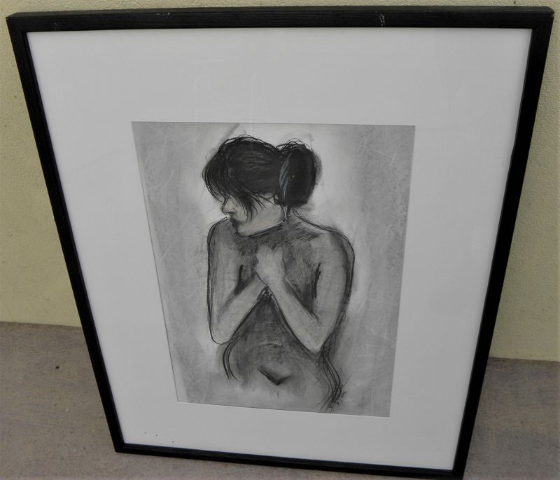 Contemporary charcoal drawing female nude signed