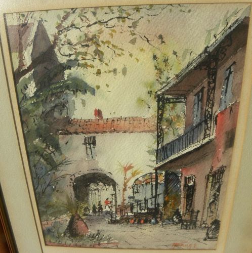 NESTOR FRUGE (1916-2011) New Orleans Louisiana art watercolor painting