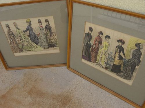 French ca. 1880 PAIR hand colored fashion print engravings Peterson's
