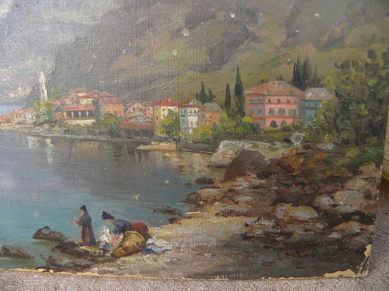 Painting of Lake Como Italy California artist LUCY SCHNABEL 1844-1938