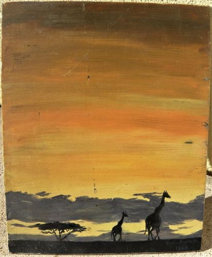 Giraffes in Africa signed painting 1968 by SYRETT