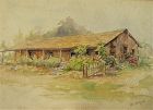 Early California watercolor painting adobe by JEAN G WALFORD 1875-1938