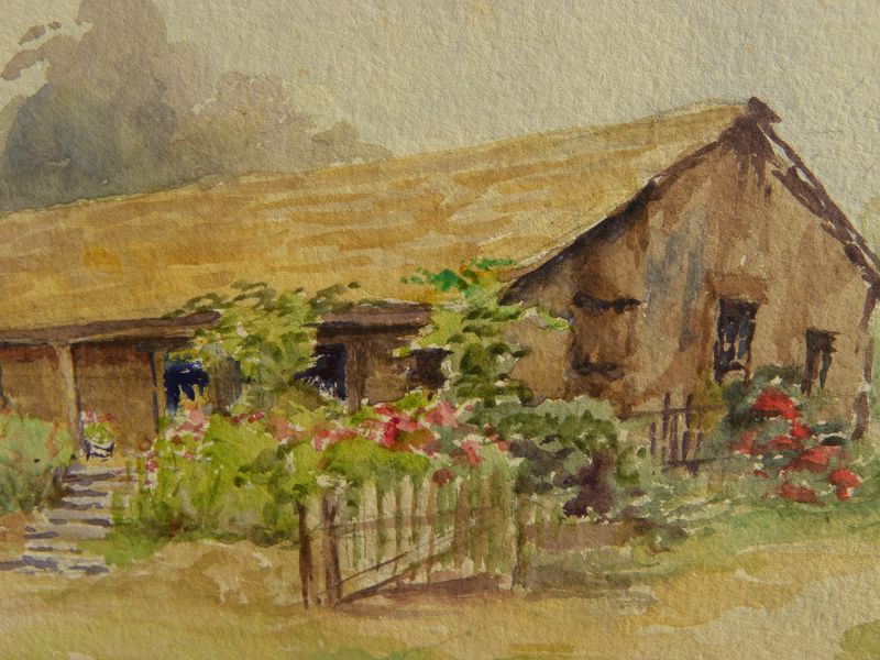 Early California watercolor painting adobe by JEAN G WALFORD 1875-1938