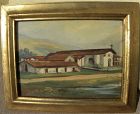 Vintage painting of California mission in gold frame