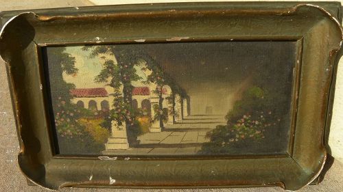RICHARD DETREVILLE (1864-1929) old California mission painting listed
