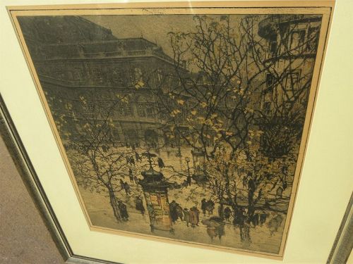 LUIGI KASIMIR 1881-1962 color etching Vienna Opera House master etcher