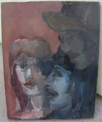 Contemporary oil painting of faces signed S. Lewis
