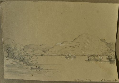American 1840 pencil drawing Lake George New York Hudson River School