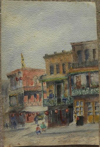Early watercolor painting San Francisco Chinatown