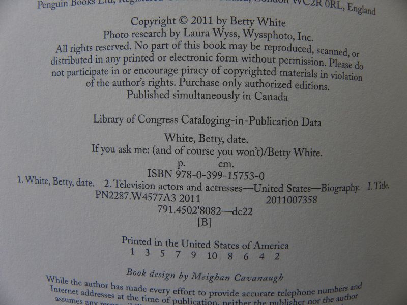 BETTY WHITE beloved actress SIGNED book &quot;If You Ask Me&quot; 2011 first