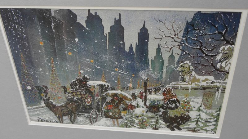 FRANZ BACHELIN (1895-1980) New York City gouache painting 5th Avenue
