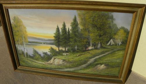 ANDREW GUNDERSON (1888-1964) American pastel landscape cabin art