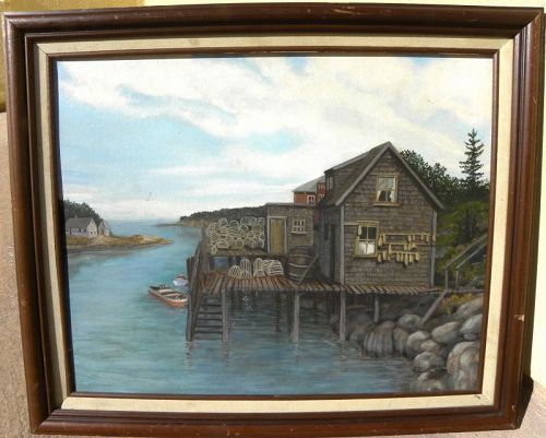 Maine coast cove with lobster traps contemporary painting