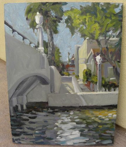 Impressionist contemporary California painting urban scene signed