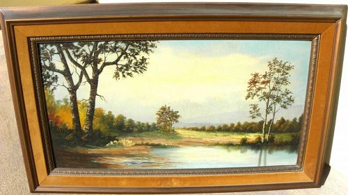 Hudson River style landscape painting signed