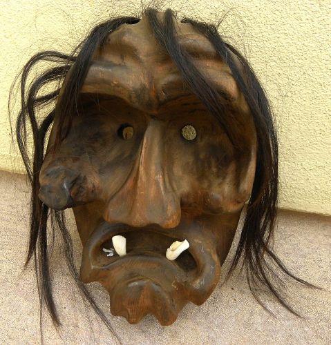 Swiss folk art traditional wood Tschaggatta mask