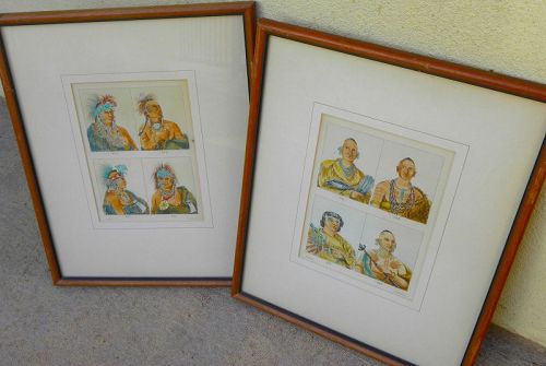 GEORGE CATLIN pair of hand colored antique prints Plains Indians