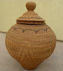 Handmade large basket with lid likely Indonesian