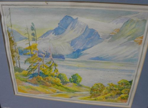 Canadian watercolor painting Bow Lake Alberta 1978 signed