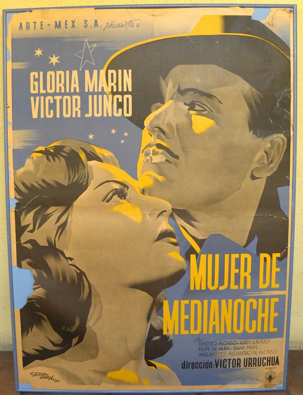 Vintage Mexican movie poster Mujer de Medianoche ca. 1950 original