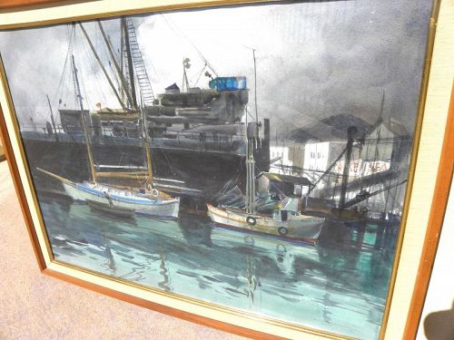 EMIL KOSA, JR. (1903-1968) California watercolor painting harbor scene