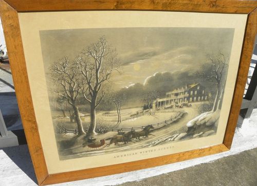 Currier & Ives print  American Winter Scenes old reprint hand coloring