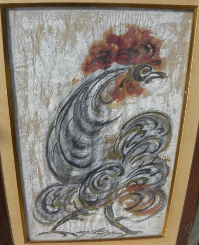 CHUCHO REYES FERREIRA 1882-1977 Mexican painting rooster folk art