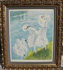 LOUIS ICART 1888-1950 Art Deco era color etching "Swans" 1937